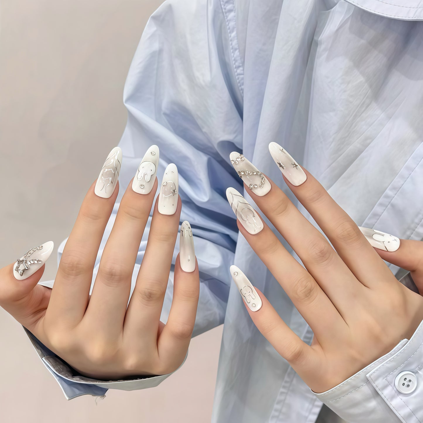 ZX-1772-CA-Shiny Diamonds Nails