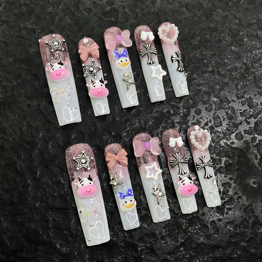 ZX-1844-CA-Shiny Diamonds Nails